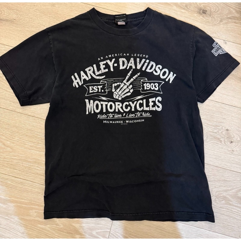 Harley-Davidson Maverick Dallas Texas Skeleton Hand T-Shirt Mens M Black Vintage